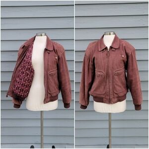 Vintage 90s y2k Burgundy Nubuck Suede Leather Flyboy Aviator Bomber Jacket Sm